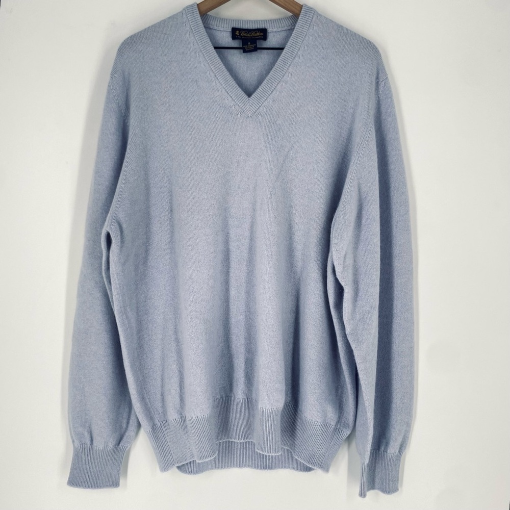 Brooks Brothers Light Blue V-neck 3 Ply Italian Cashmere Sweater